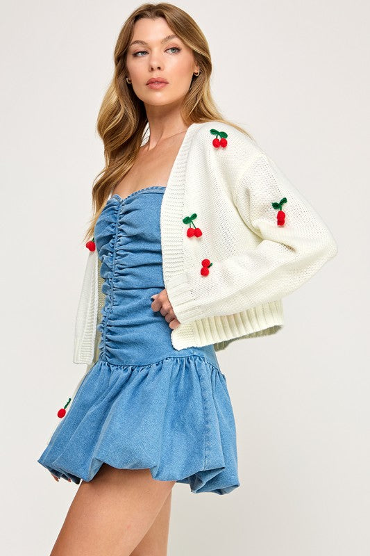 VINTAGE STORE Women's Dresses Cherry-embroidered Cardigan
