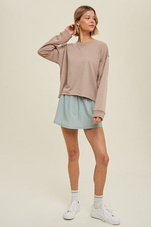 WISHLIST Women's Top French Terry Knit Top With Raw Edge Detail || David's Clothing