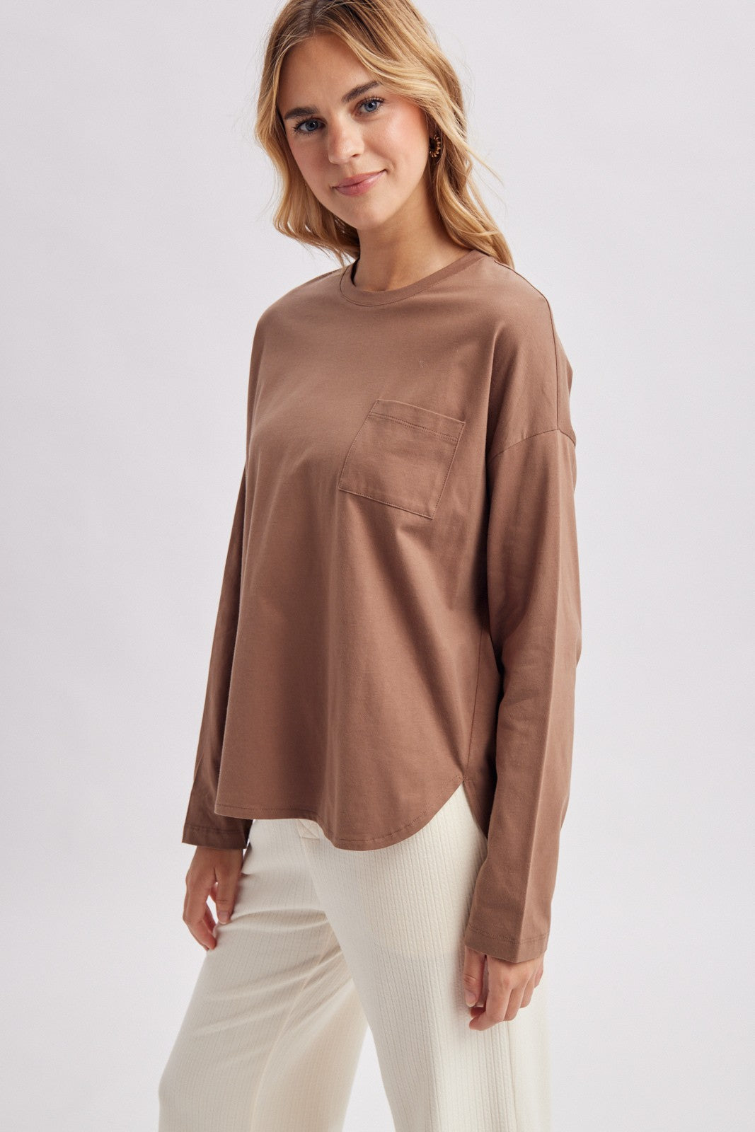 WISHLIST Women's Top Oversized Chest Pocket Long Sleeve Tee