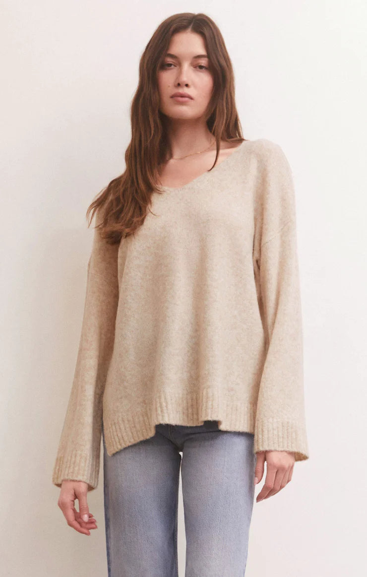Z SUPPLY Women's Sweaters OATMEAL / XS Z Supply Modern V-Neck Sweater || David's Clothin ZW233811