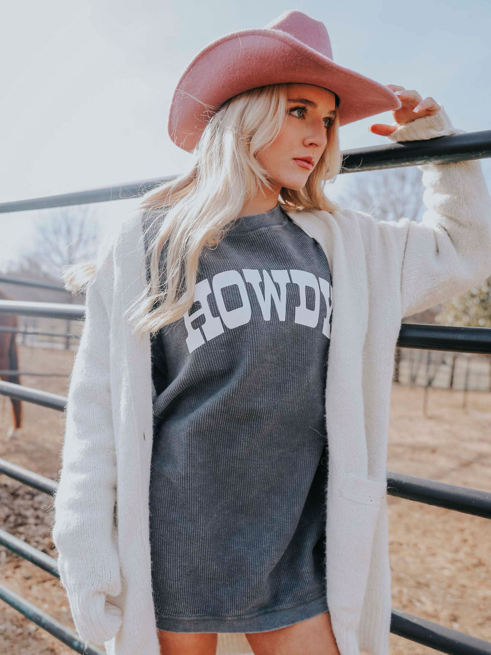 CHARLIE SOUTHERN Women's Sweater Charlie Southern Howdy Black Cord || David's Clothing