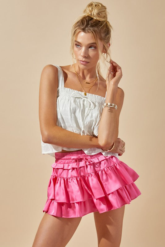 DAY + MOON Women's Skirts BUBBLE B / S Ruffle Tiered Skort || David's Clothing A1196