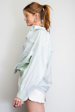 EASEL Women's Top Stripe Mix Button Down Shirt || David's Clothing