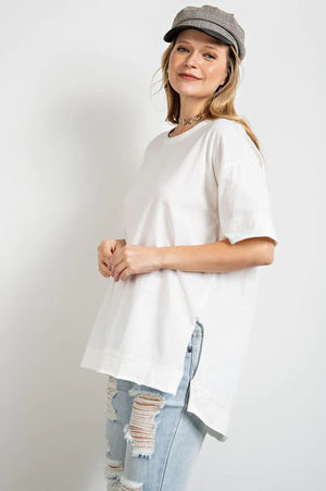 EASEL Women's Top WHITE / S Oversized Cotton Top || David's Clothing ET17597