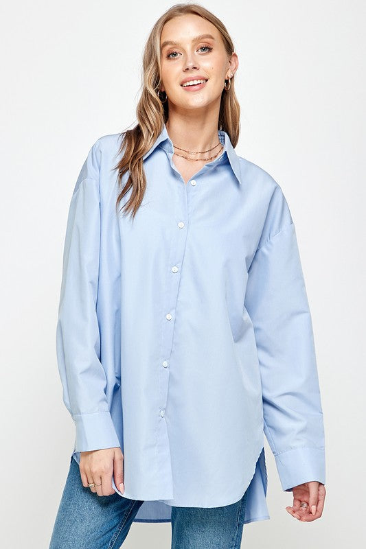 ELLISON Women's Top Oversized Button Down Shirt || David's Clothing