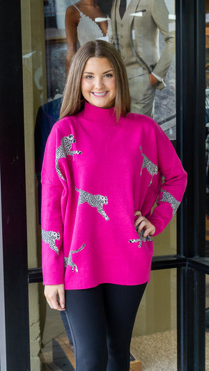 ENTRO INC 20-Women's Sweaters Cheetah Print Knit Sweater || David's Clothing