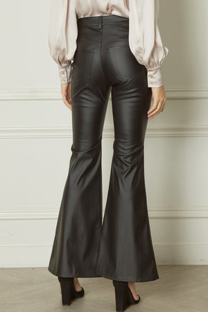 ENTRO INC Women's Pants Faux Leather High-waisted Flare Leg Pants || David's Clothing