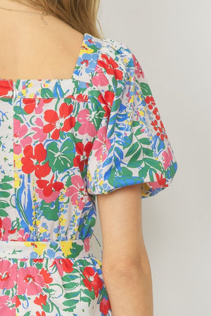 ENTRO INC Women's Romper Floral Print Puff Sleeve Romper || David's Clothing