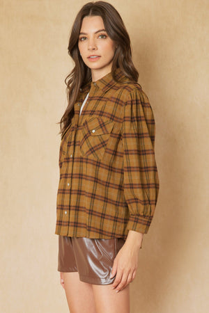ENTRO INC Women's Top Plaid Button Up Flannel || David's Clothing