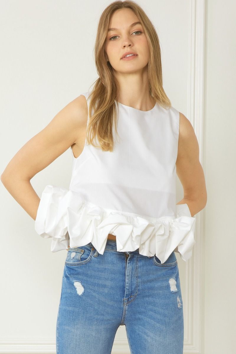 Sleeveless Ruffle White Sleeveless Ruffle Blouse