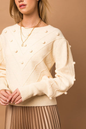 Gilli Clothing Women's Sweater Pom Pom Puff Sleeve Sweater || David's Clothing