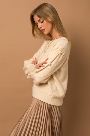 Gilli Clothing Women's Sweater Pom Pom Puff Sleeve Sweater || David's Clothing
