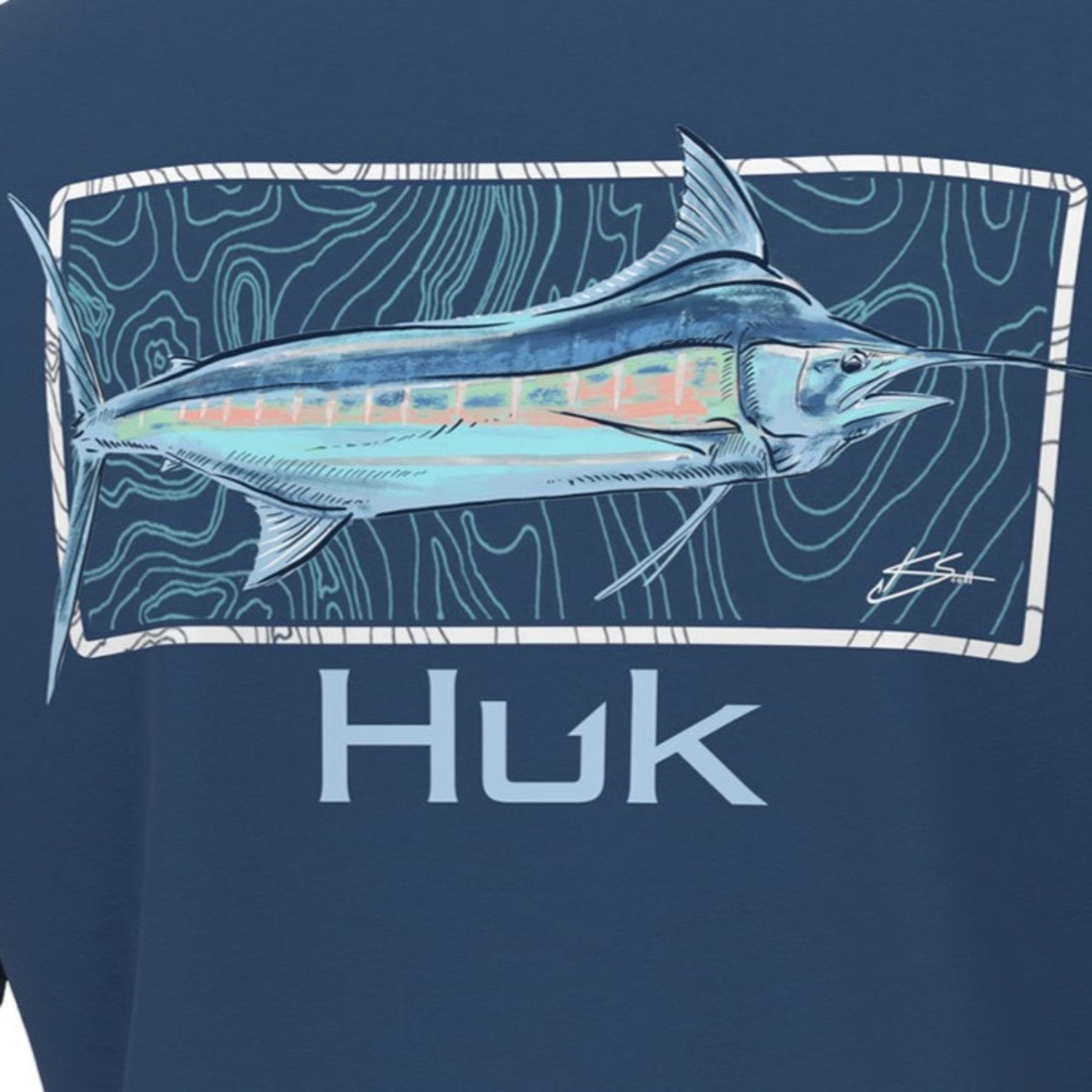 HUK FISHING Men's Tees Huk KC Topo Blue Tee || David's Clothing