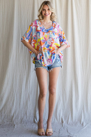 JODIFL Women's Top Print Short Dolman Sleeves Top || David's Clothing