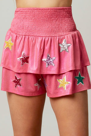 PEACH LOVE Women's Skirts FUCHSIA / S Starry Coated High Waist Shorts || David's Clothing IKP54111-01