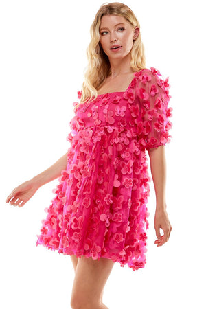 TCEC Women's Dress MAGENTA / S 3D Floral Square Neck Dress || David's Clothing CD02671