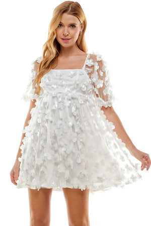 TCEC Women's Dress WHITE / S 3D Floral Square Neck Dress || David's Clothing CD02671
