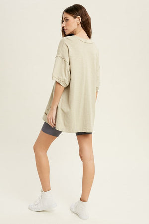 WISHLIST Women's Top Oversized Cotton Knit Top With Twisted Cuff Detail || David's Clothing
