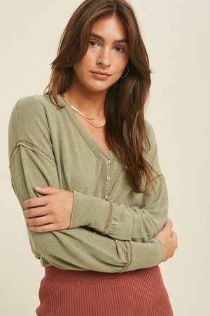 WISHLIST Women's Top Ribbed Slub Button-Up Top With Stitch Detail || David's Clothing